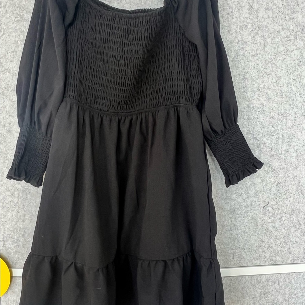 Black Smocked Baby Doll Mini Dress